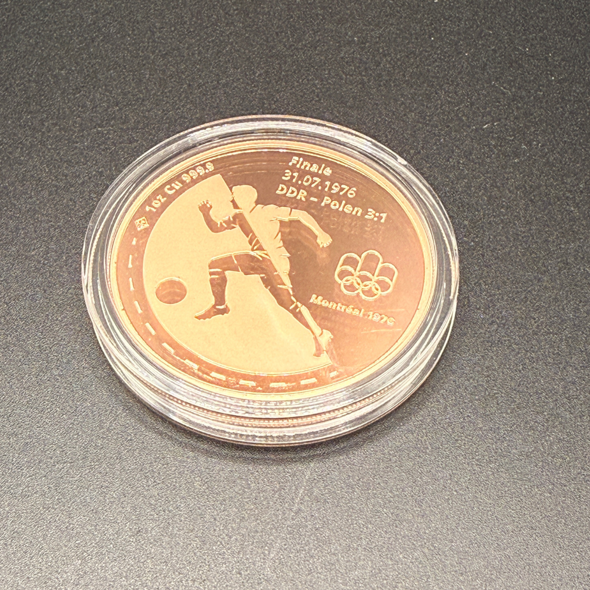 Kupfermedaille „Montreal 1976" – DDR Fußball-Gold | 1 oz Feinkupfer 999