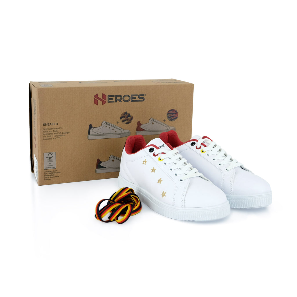 HEROES Deutschland Sneaker – Schwarz-Rot-Gold Fan-Sneaker | Unisex (inkl. 2. Schnürsenkel-Set)